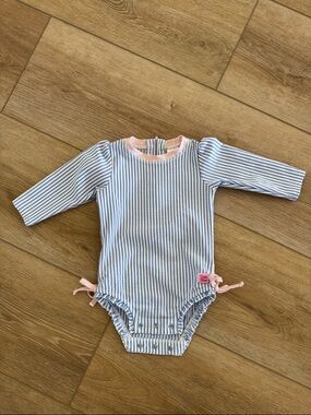 Ruffle Butts Blue & White Seersucker Bathing Suit